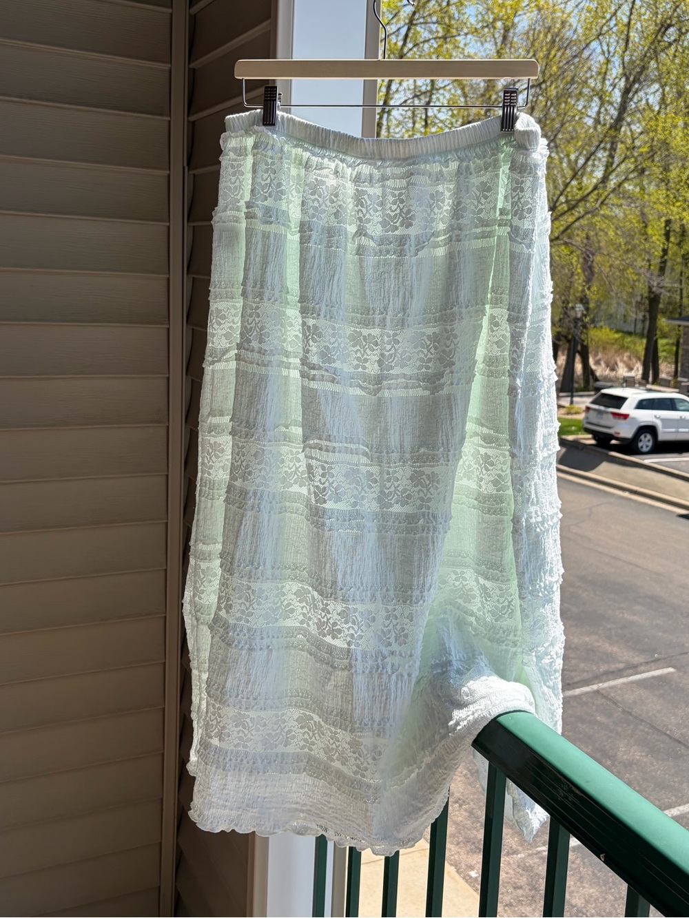 🆕 ✨AND NOW THIS Mint Lace Boho Midi Skirt XL Cottagecore Lined Stretch Waist - Picture 3 of 14